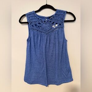 3 for $10 Cable & Gauge Angelfish Blue Macrame Accent Sleeveless Top XS NWT New